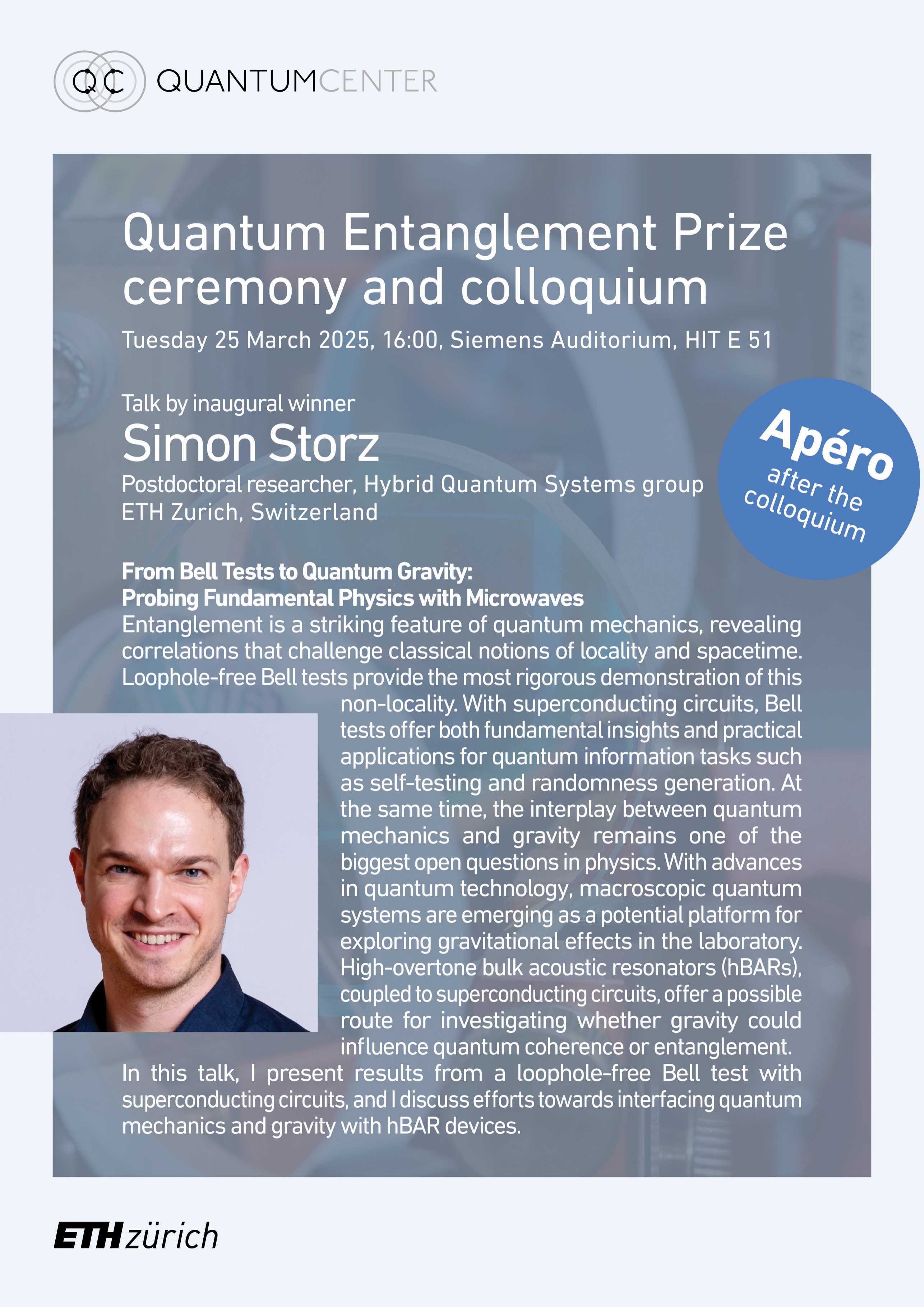 Abstract and event info for the Quantum Entanglement Prize ceremony and colloquium