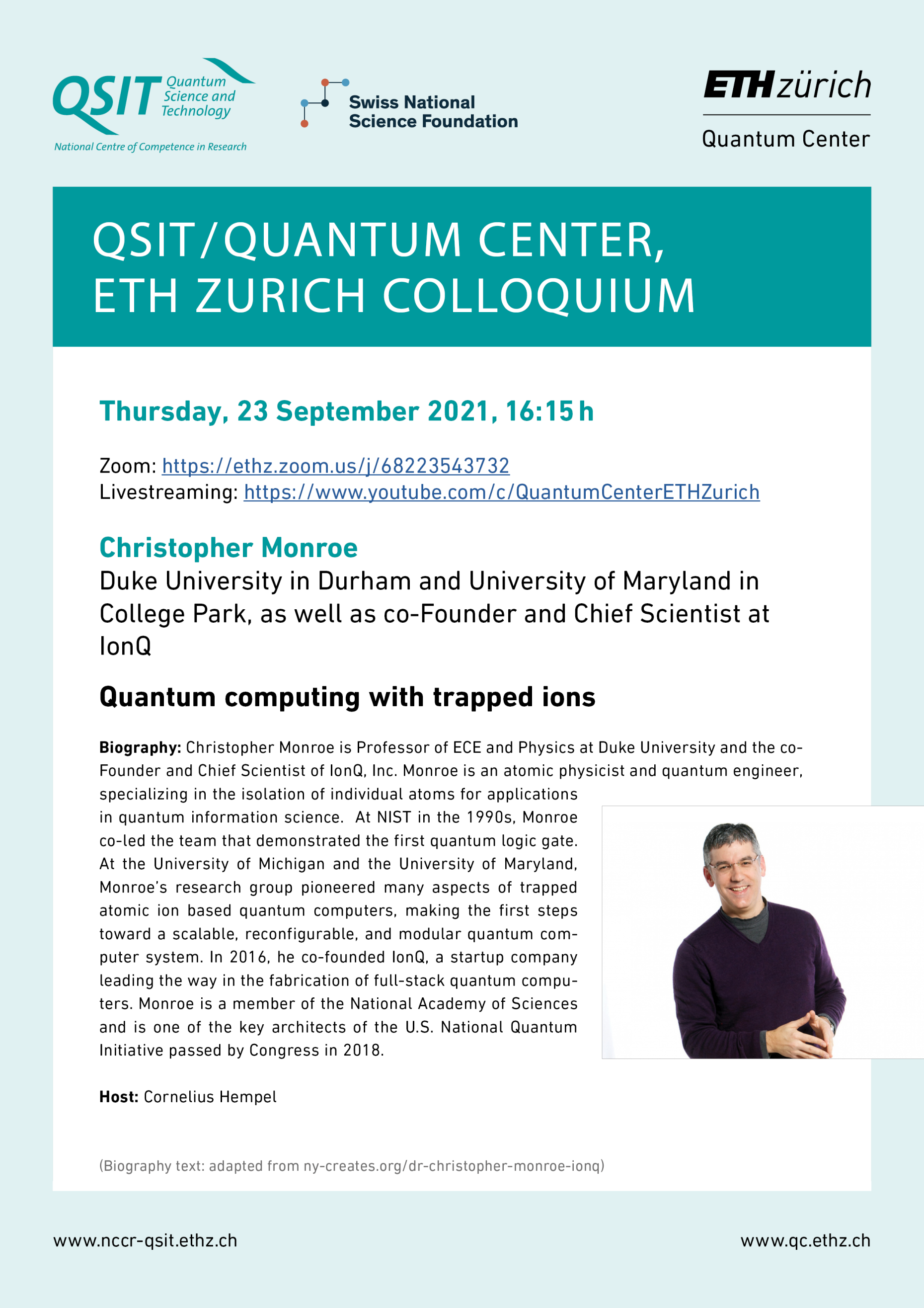 QSIT/Quantum Center, ETH Zurich Colloquium, Christopher Monroe