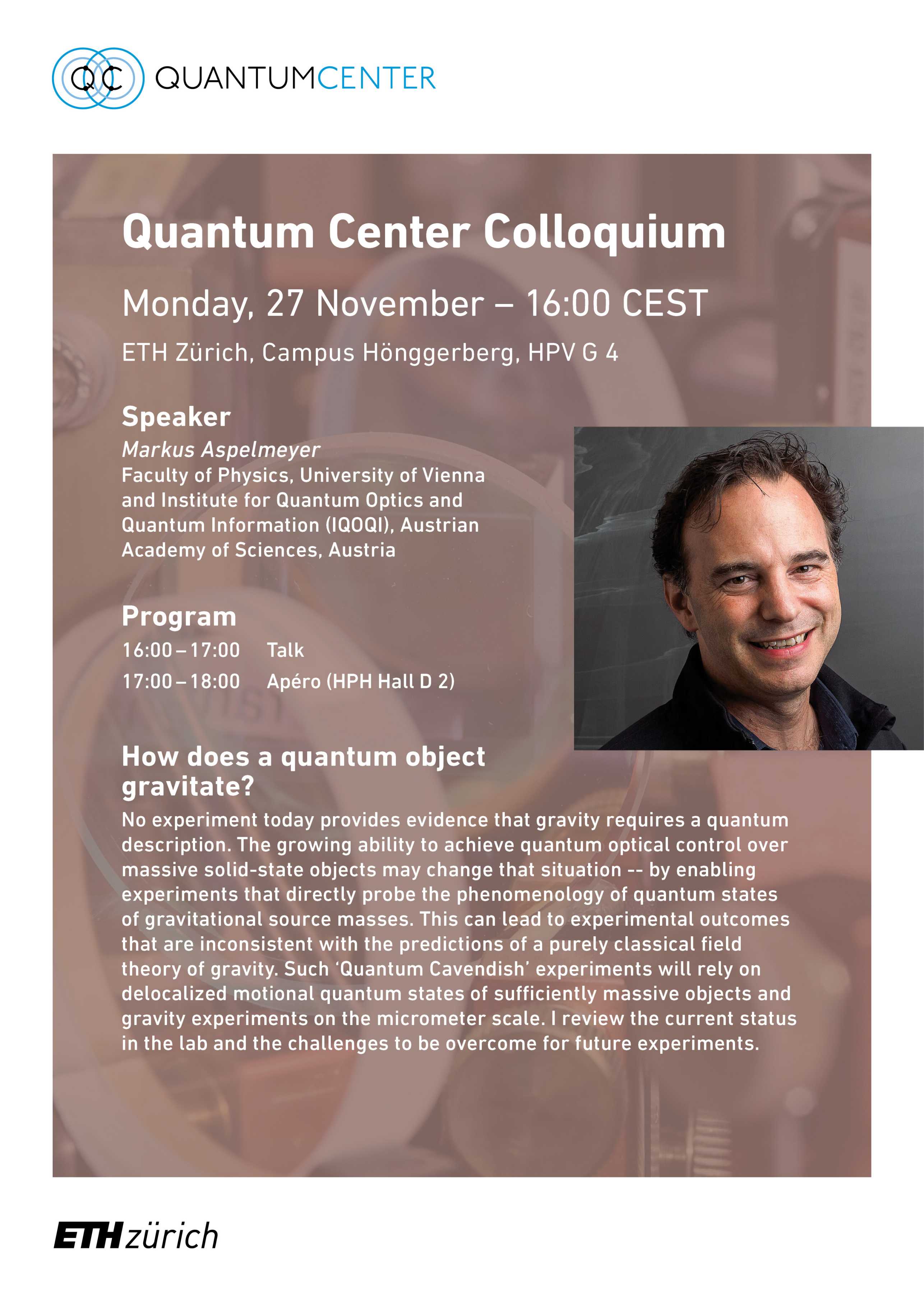 Quantum Center Colloquium Aspelmeyer